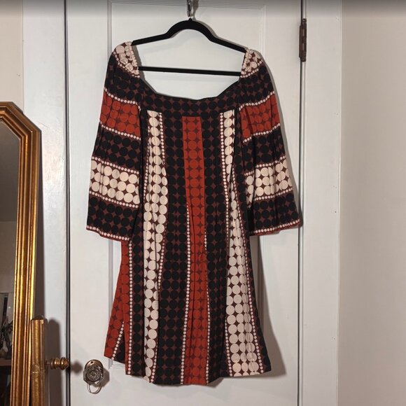 Anthropologie Brown Abstract Motif Mini Dress Size 12 like new - Picture 5 of 5